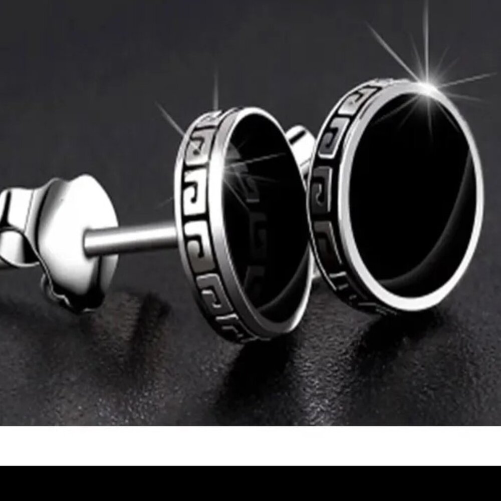 π Greek 6mm Black Button Style 18K White Gold Earring Studs π Hypoallergenic! - Picture 3 of 9